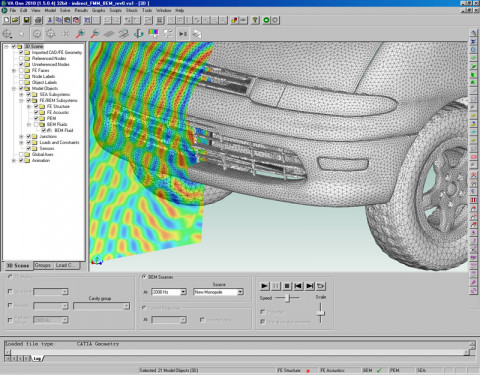 VA One model of sound radiated by vehicle horn at 2kHz (using Indirect Fast Multipole BEM analysis)