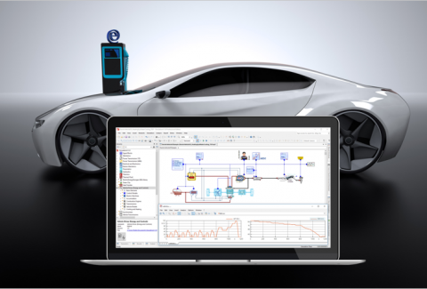 ESI’s SimulationX model of an electric vehicle including WLTP driving cycle, cooling system for the battery and the electric machine, as well as the cabin heating and a driver model.